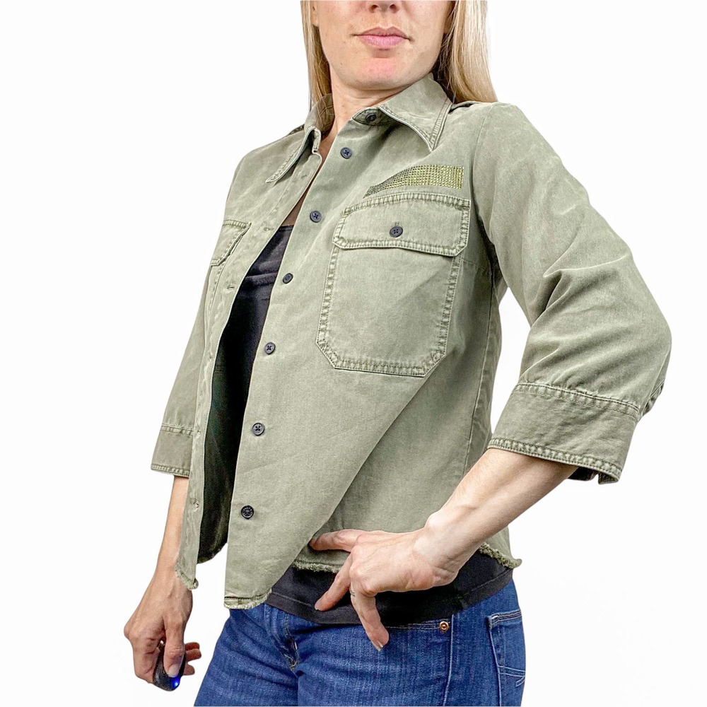Zadig and Voltaire Toast Mili Green Military Shacket Shirt Size XS - Picture 2 of 14
